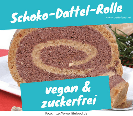 Schoko-Dattel-Rolle - rohvegan - zuckerfrei - DATTELBAER