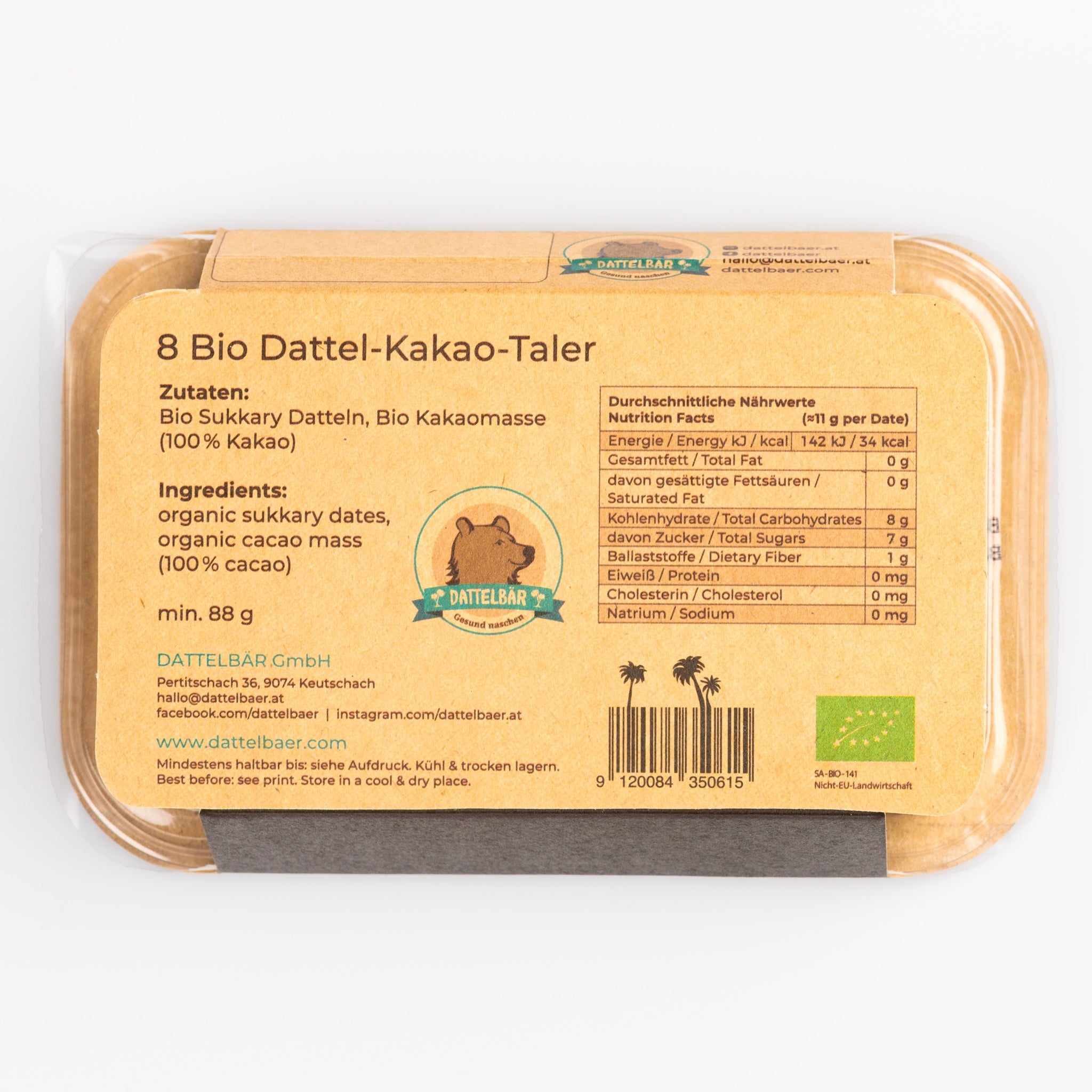 Dattel - Kakao - Taler BIO – gepresste Sukkari Dattel mit 100% Kakao - DATTELBÄR - DB_240006 - DATTELBAER
