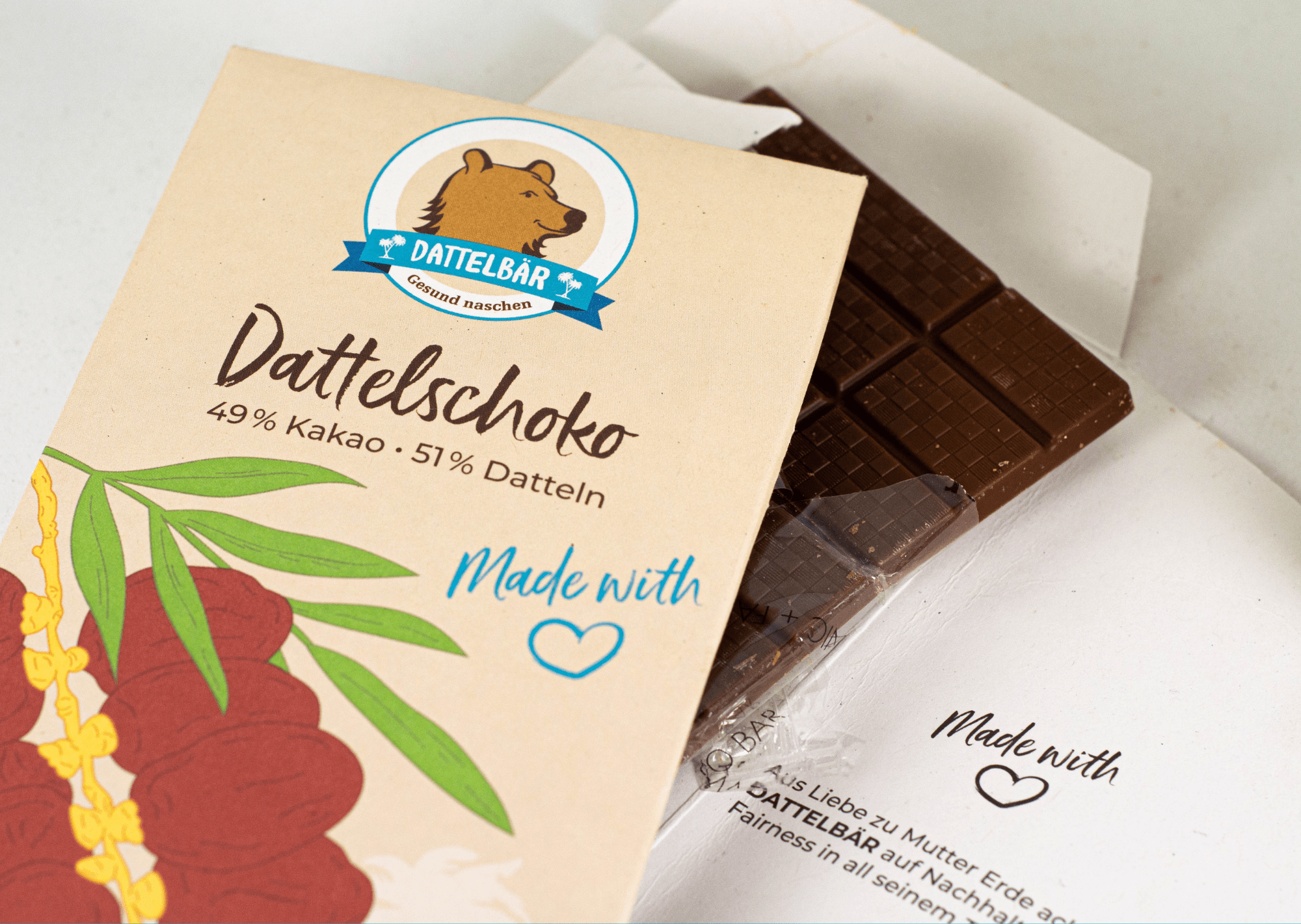 Dattel - Schokolade BIO - 49% Kakao, süß 70g Tafel - DATTELBAER